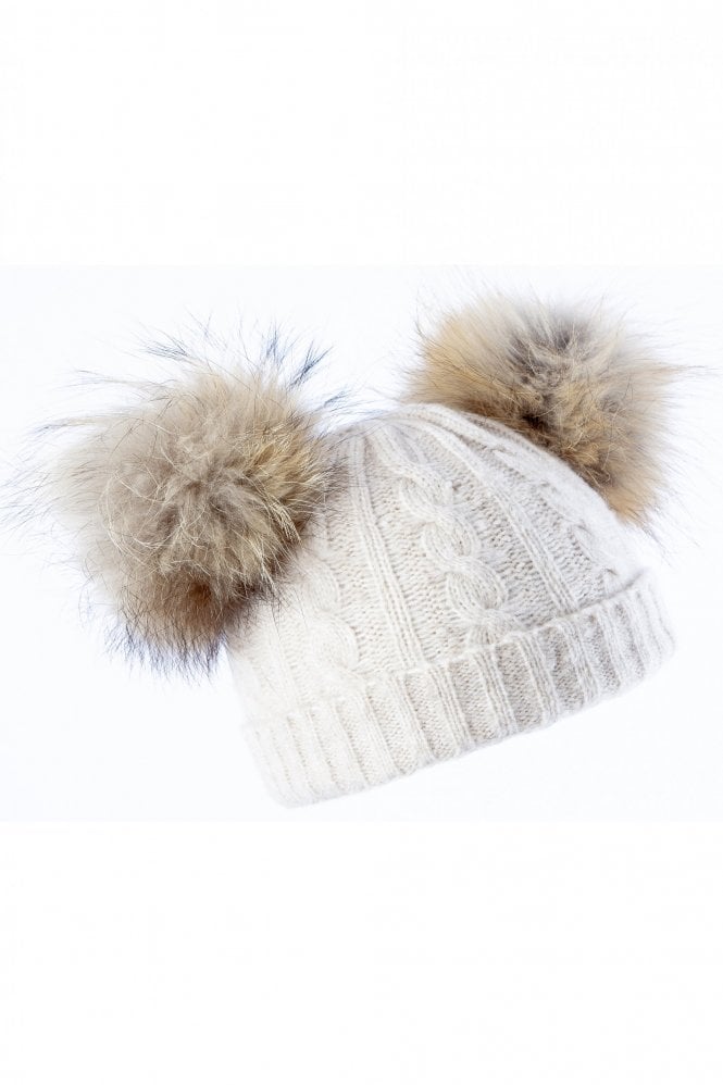 JAYLEY Mocha Cashmere Blend dual bobble Fox Fur Hat