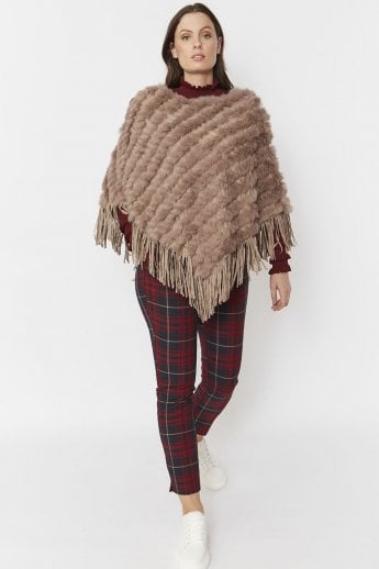 Mocha Coney Fur and Faux Suede Poncho
