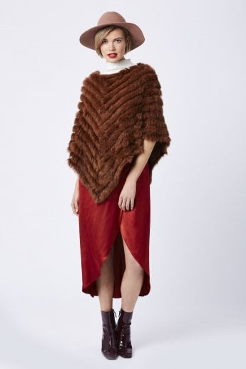 Mocha Coney Fur Poncho