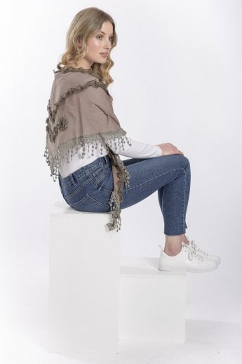 Mocha Cotton Embroidery Triangle Scarf
