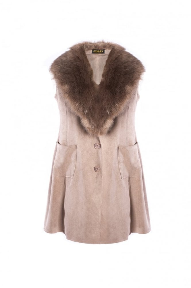 JAYLEY Mocha Faux Fur Faux Suede Gilet | Waistcoat