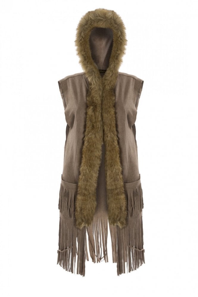 JAYLEY Mocha Faux Suede and Faux Fur Gilet | Waistcoat