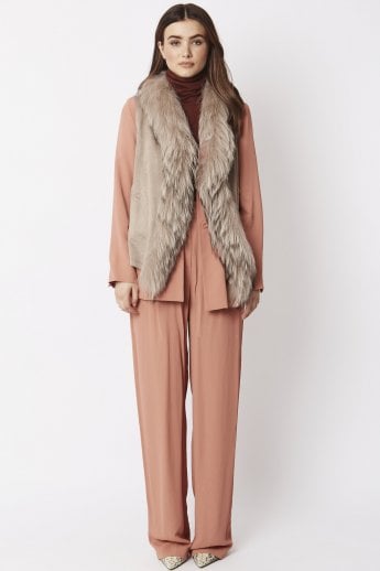 Mocha Faux Suede and Fox Fur Gilet