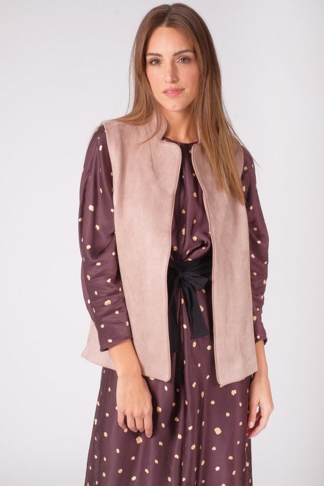 JAYLEY Mocha Faux Suede Gilet