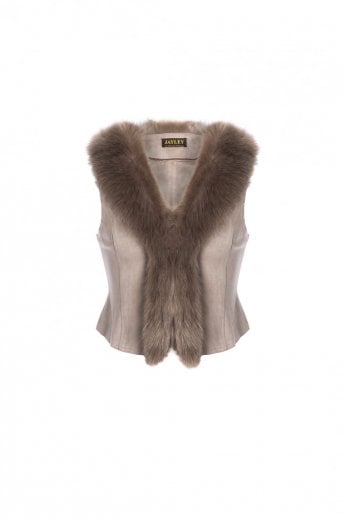 Mocha Faux Suede Gilet | Waistcoat with Faux Fur Collar