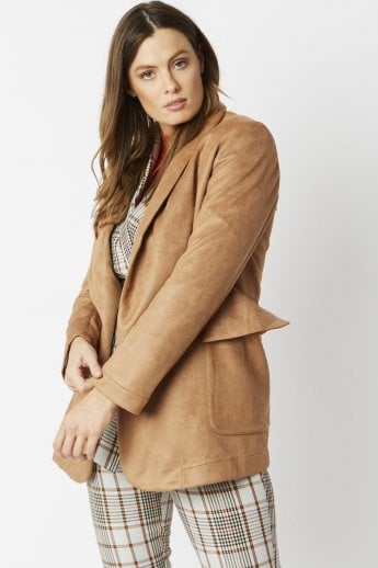 Mocha  Faux Suede Glitter Effect Blazer Jacket