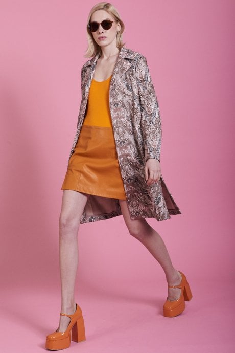 Mocha Faux Suede Snakeskin Effect Trench Jacket