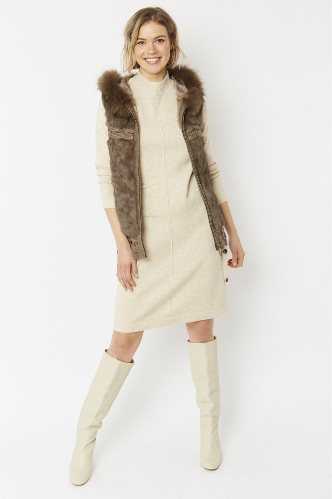 JAYLEY Mocha Fox and Coney Fur Hooded Gilet