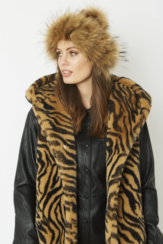 JAYLEY Mocha Fox Fur Pom Pom Hat