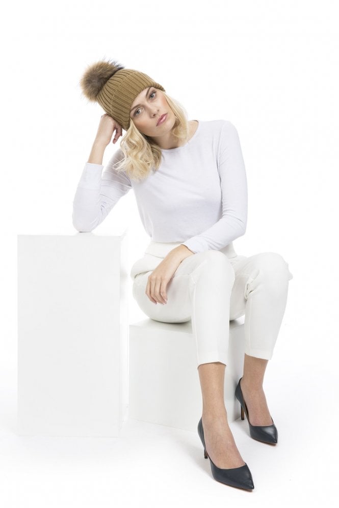 JAYLEY Mocha Fur Pom Pom Hat