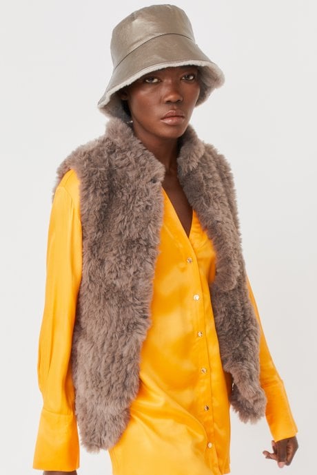 Mocha Hand Knitted Faux Fur Gilet | Waistcoat