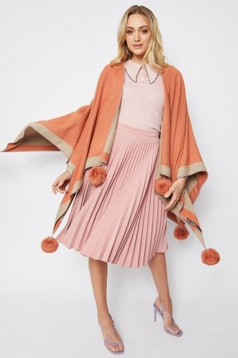 Mocha Luxury Reversible Cashmere Blend Pom Pom Wrap