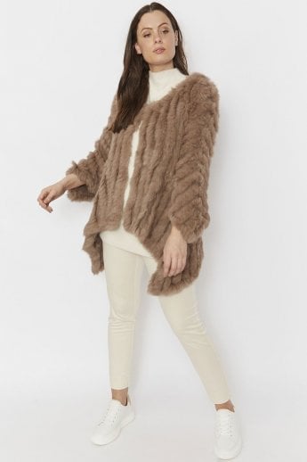 Mocha Mid Length Asymmetrical Coney Fur Jacket