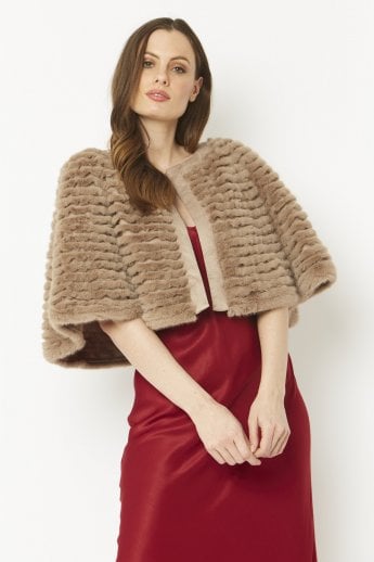 Mocha Ribbed Faux Fur Cropped Cape