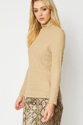 Mocha Silk Blend High Neck Sarah Top