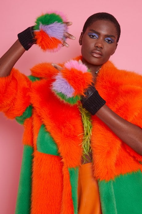 Multi coloured Faux Fur Fingerless Gloves