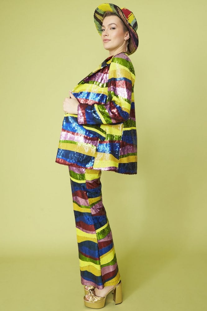 JAYLEY Multi-Coloured Geometric Sequin Flares