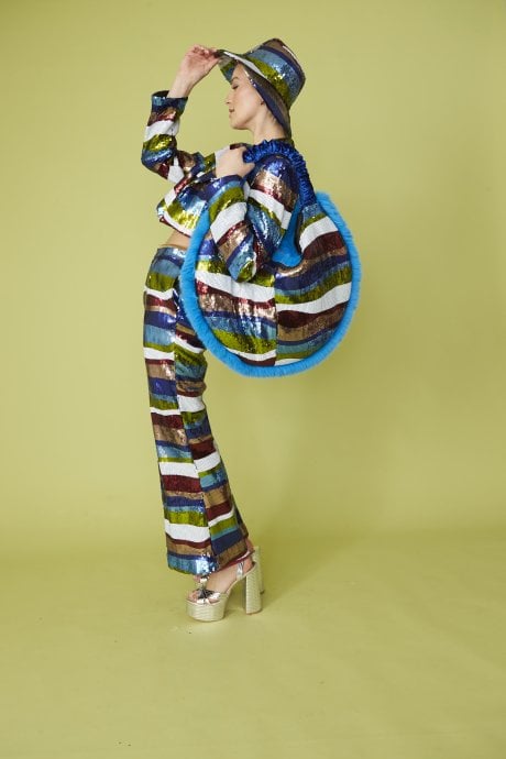 Multi Coloured Hand Made Bamboo Sequins Gaga Bag
