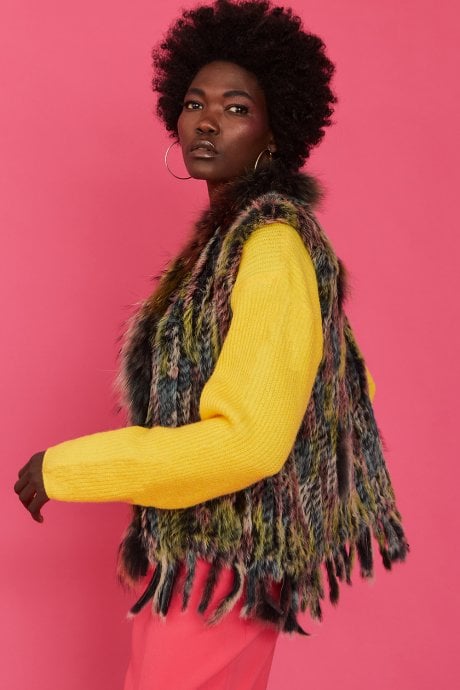 Multi Fox And Coney Fur Gilet