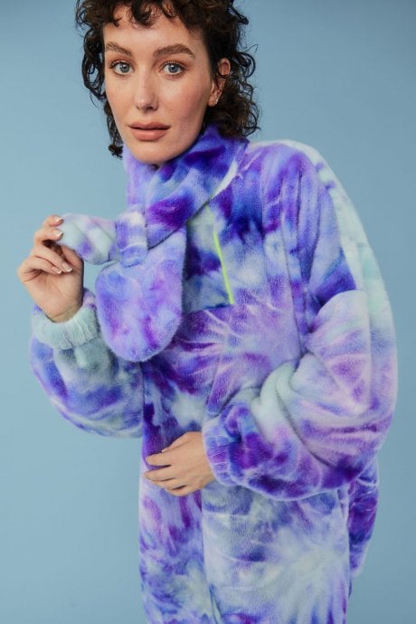 Multicoloured Tie-Dye Faux Fur Scarf