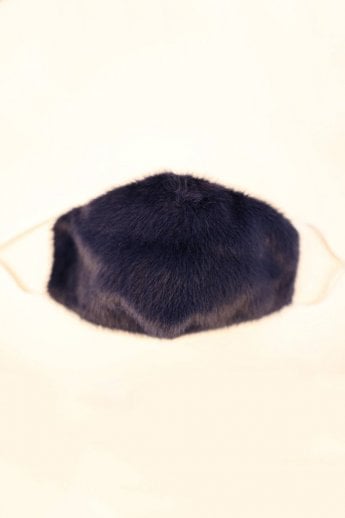 Navy Faux Fur & Cotton Reusable Face Mask