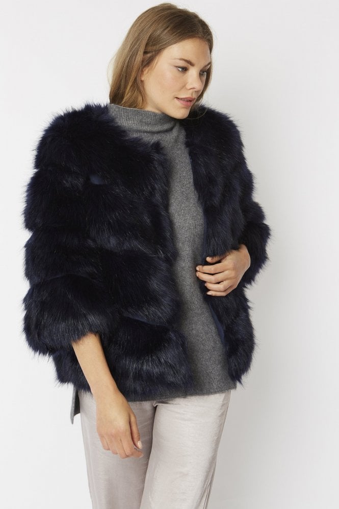 JAYLEY Navy Faux Fur Ella Coat