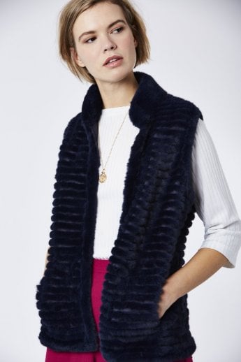 Navy Faux Fur Faux Suede Gilet | Waistcoat