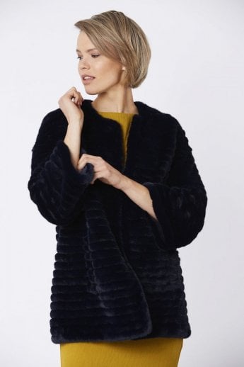 Navy Faux Fur Over-Sized Coat