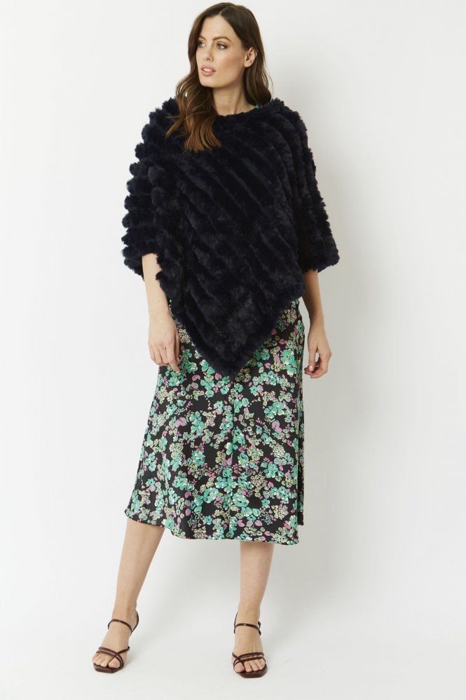 JAYLEY Navy Faux Fur Poncho