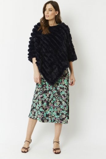 Navy Faux Fur Poncho
