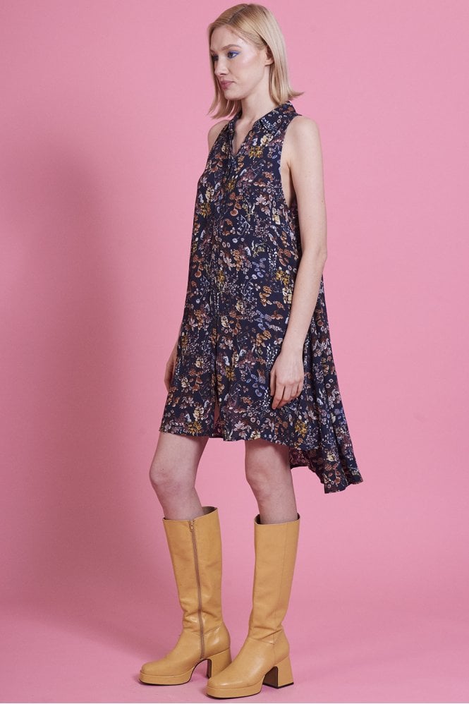 JAYLEY Navy Florence Floral Cotton Dress
