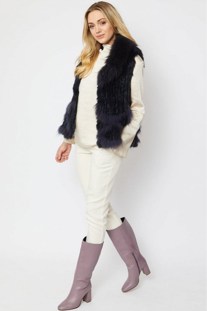 JAYLEY Navy Fox and Coney Fur Gilet