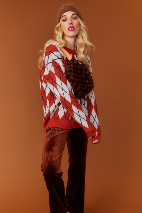 Orange and Grey Argyle Jumper