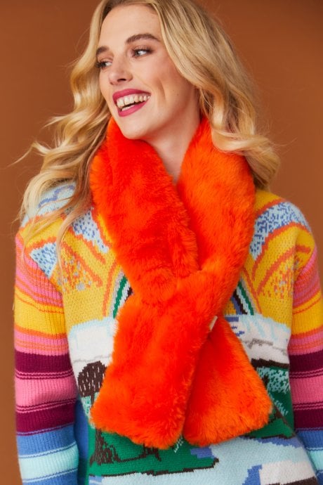 Orange Faux Fur Keyhole Scarf