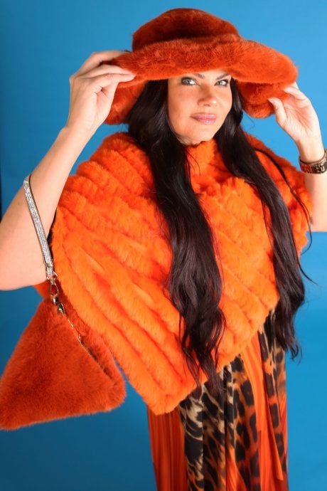 Orange Faux Fur Oversized Hat