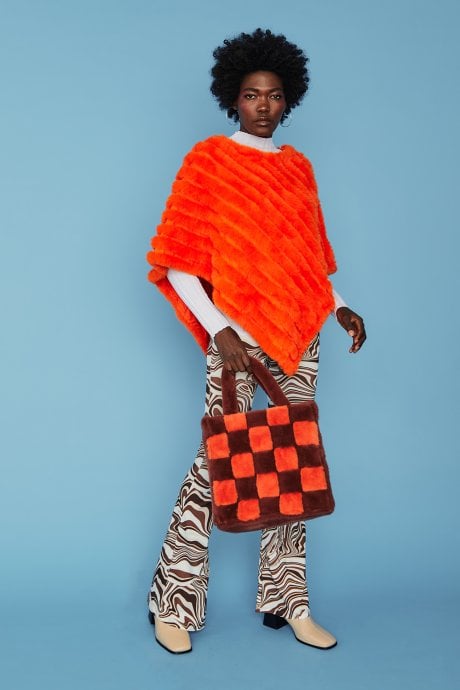 Orange Faux Fur Poncho