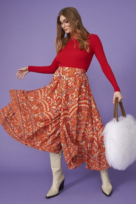 Orange Floral Flared Culottes