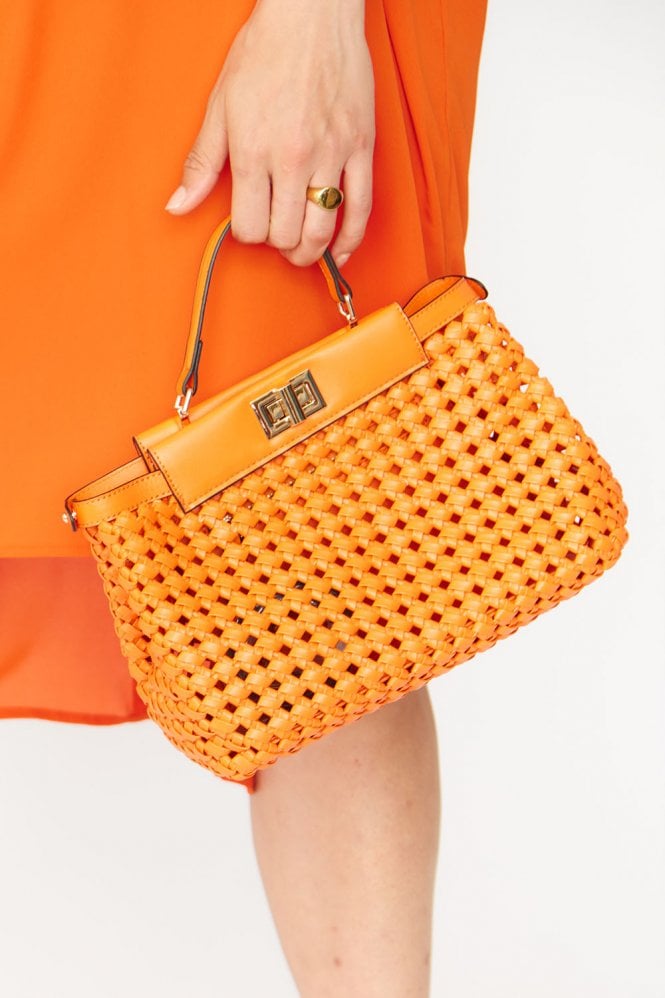 JAYLEY Orange Hand Woven Eco Leather Bag
