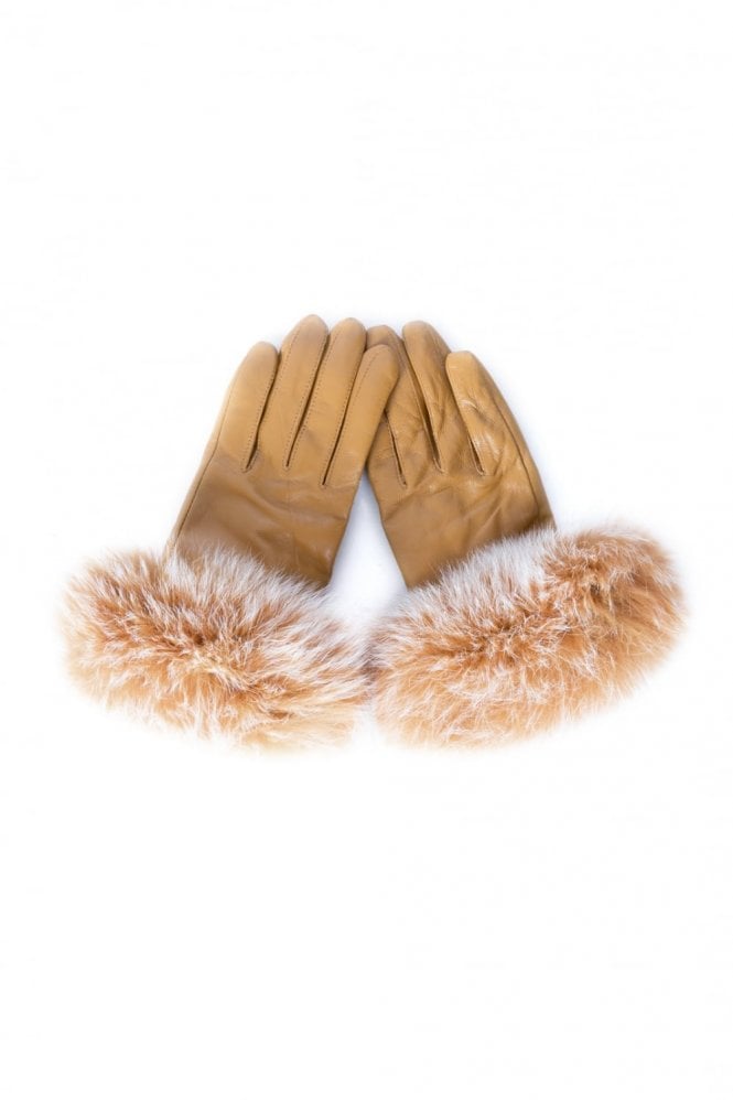 JAYLEY Orange Leather and Fox Fur Gloves