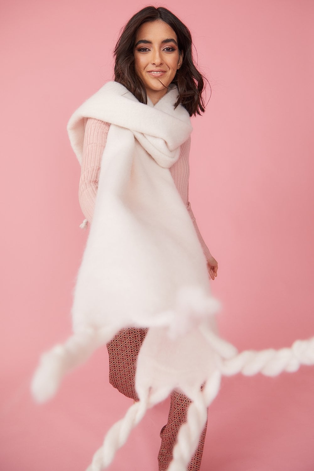 JAYLEY Oversized Cream Cashmere and Wool Scarf - Accessories from