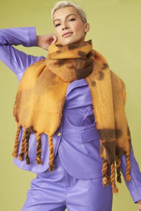 Oversized Orange Coloured Cashmere and Wool Scarf