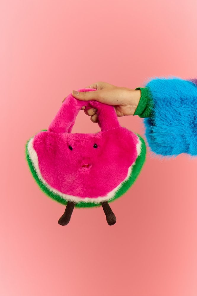 JAYLEY Pink and Green Handmade Cute Water Melon Bamboo Fur Bag