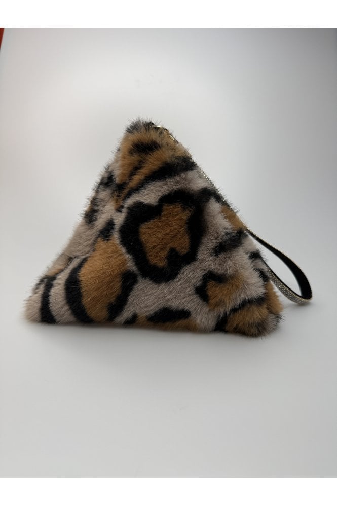 JAYLEY Pink Animal Print Pyramid Faux Fur Bag