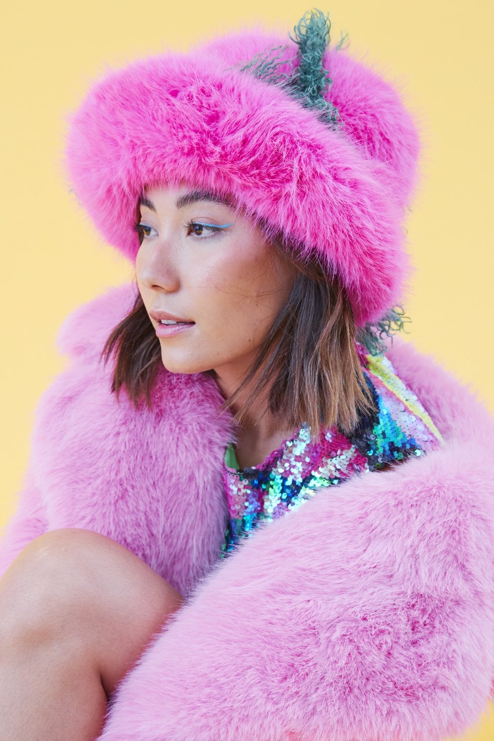 Pink Faux Fur Hat Jayley faux fur bucket hat in hot pink | ASOS main image 3
