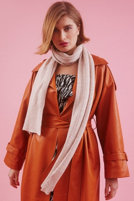 Pink Cashmere Blend Cable Knit Wrap