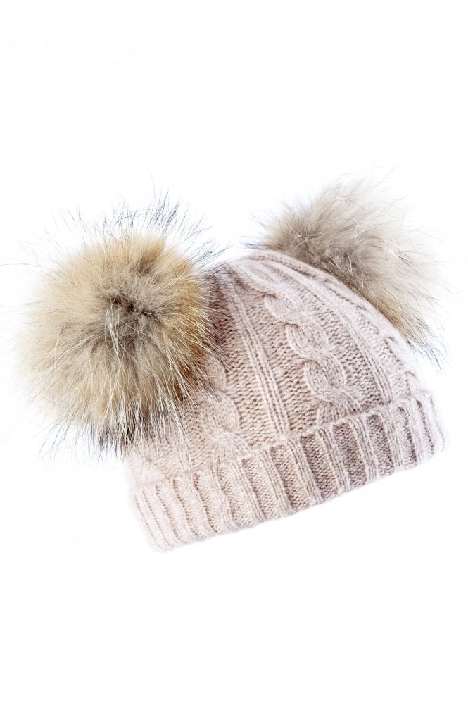 JAYLEY Pink Cashmere Blend dual bobble Fox Fur Hat