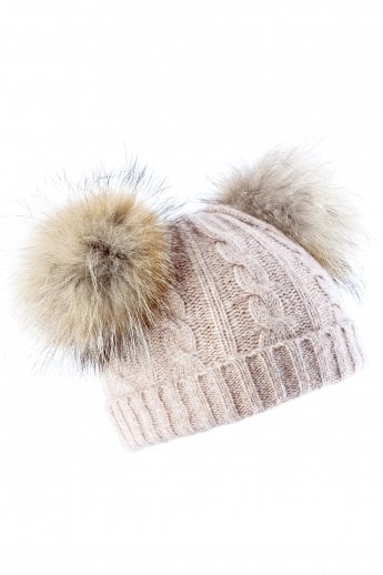 Pink Cashmere Blend dual bobble Fox Fur Hat