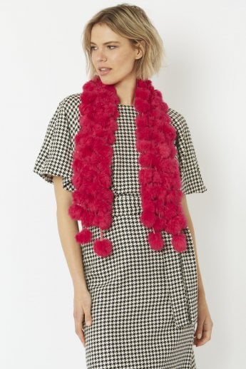 Pink Coney Fur Pom Detail Scarf