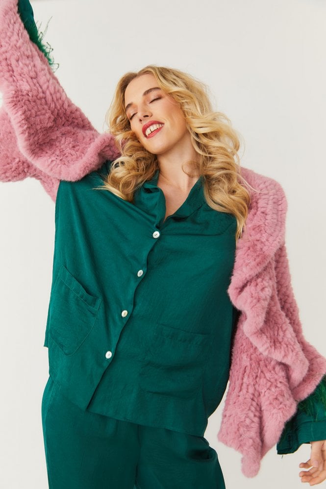 JAYLEY Pink Faux Fur Cape Wrap