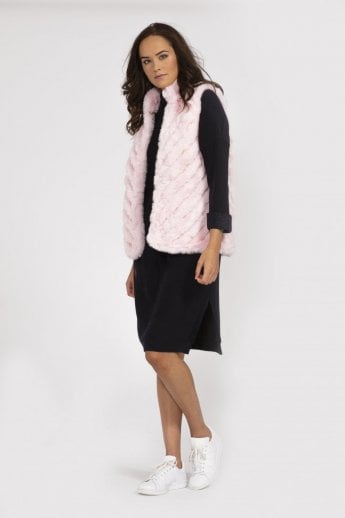 Pink Faux Fur Faux Suede Diagonal Stripe Gilet | Waistcoat